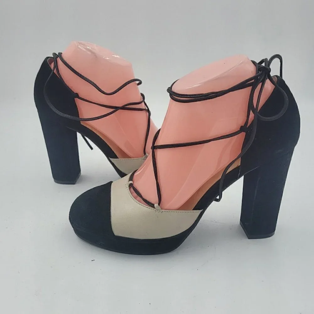 NEW Bettye Muller Madison Suede Platform Pump Natural & Black Women's Size 8M